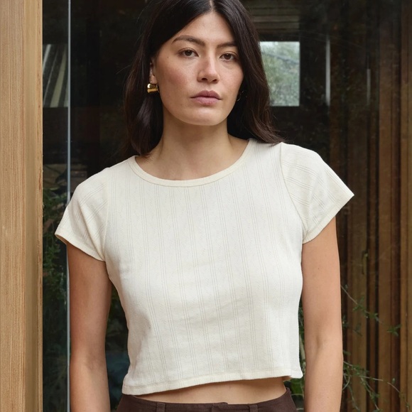 First Rite Tops - First Rite Clothing Crop Pointelle Tee